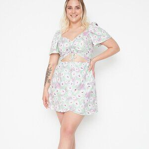 NEW MULTI PLUS SIZE SUMMER CUT OUT DETAL MINI SHORT SLEEVE  DRESS TBBSS22AH00023
